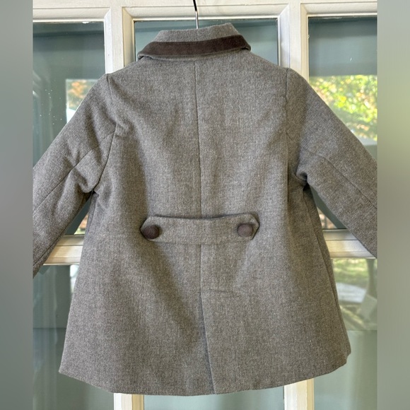 Boys flannel grey coat with velvet buttons and trim. Size 6m - Picture 2 of 3